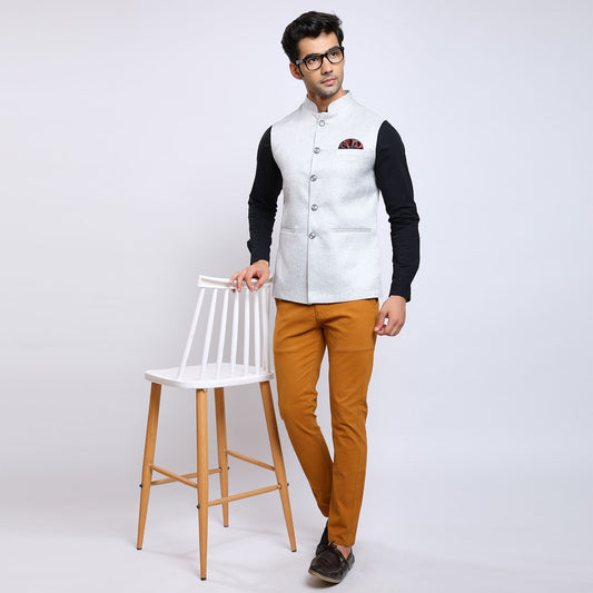 Awadhshree Jute Nehru Jacket Silver