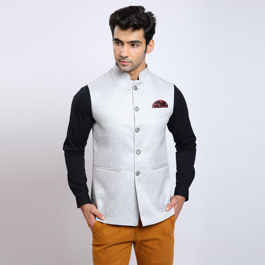 Awadhshree Jute Nehru Jacket Silver