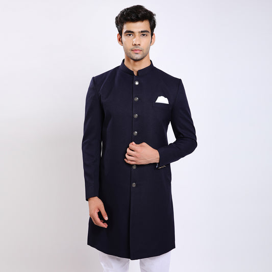 Awadhshree Men’s Royal Blue Indo-Western Suit