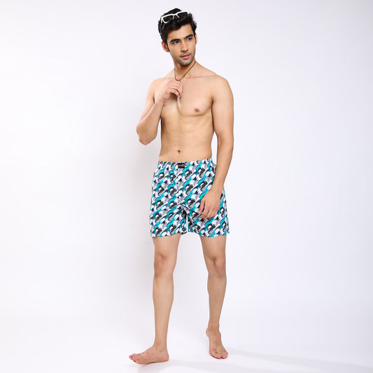 Mentoos Men's Cotton Blue Printed Boxer