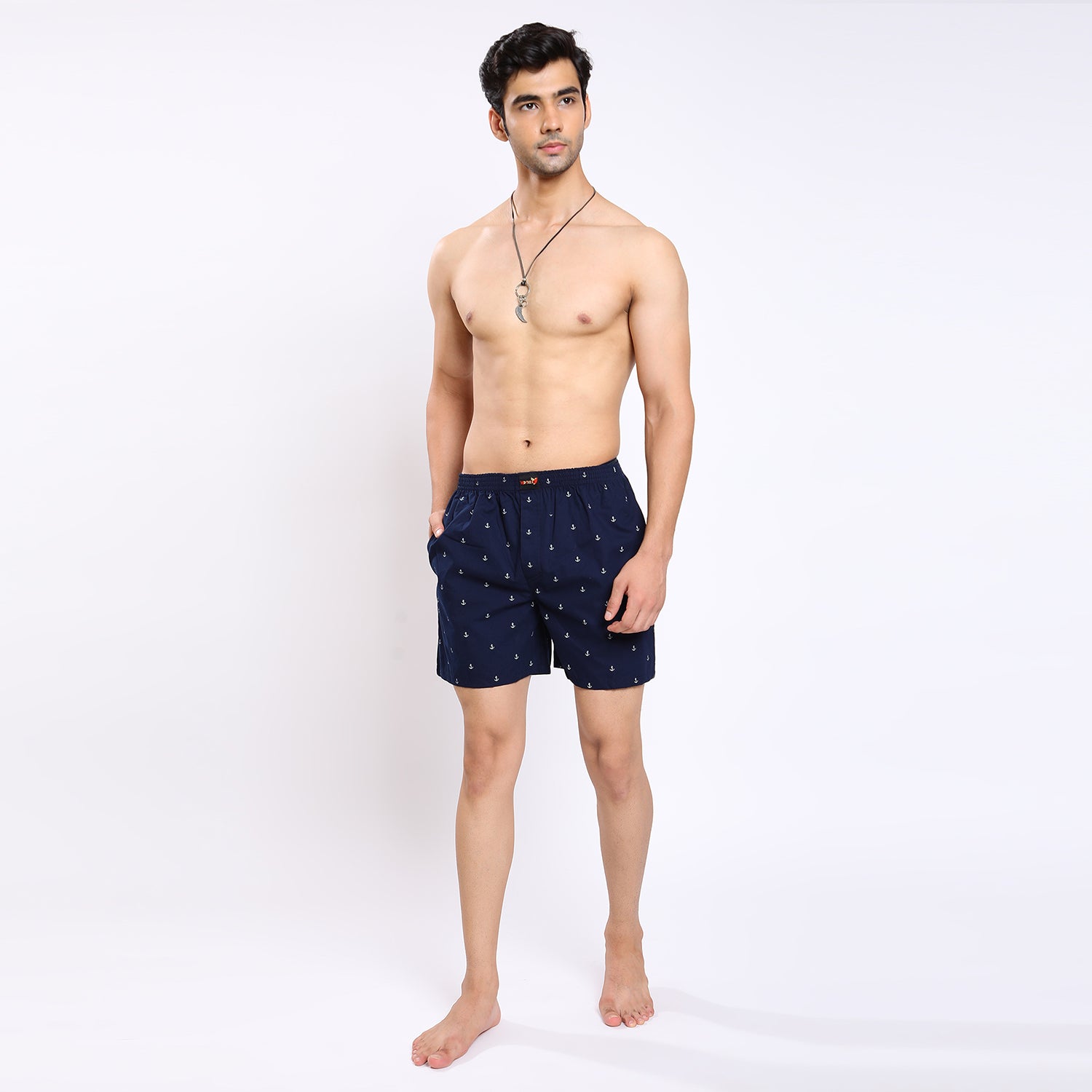 Mentoos Men's Blue Cotton Printed Boxer.