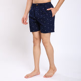 Mentoos Men's Blue Cotton Printed Boxer.