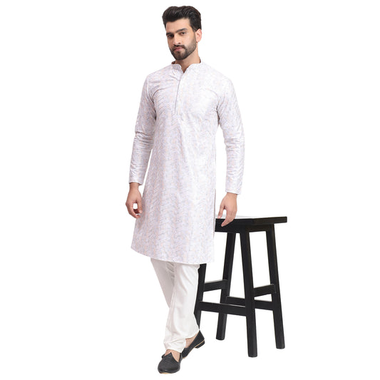 Awadhshree Yellow & White Embroidered Rayon Kurta Pajama - Party & Wedding Wear