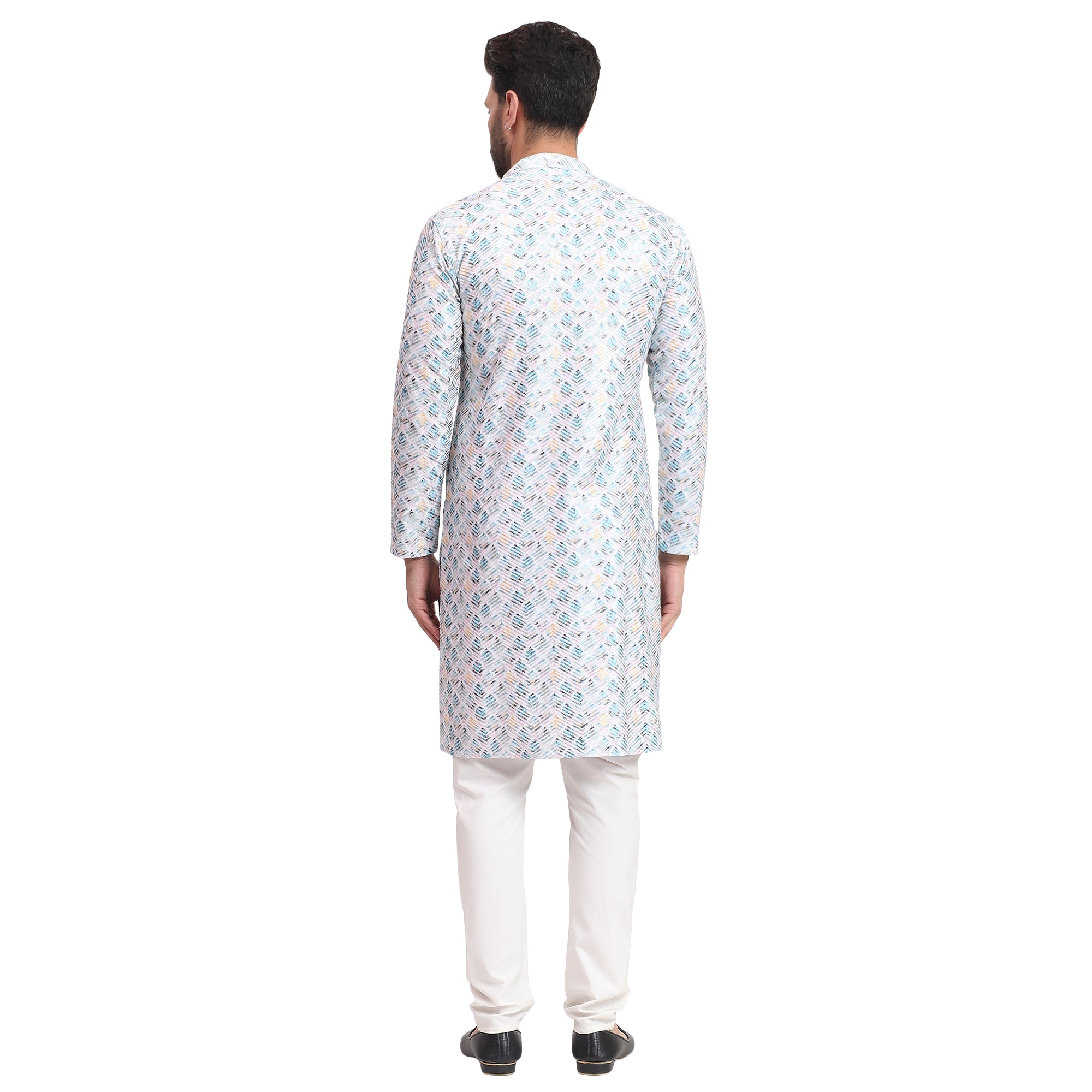 Awadhshree Blue & White Embroidered Kurta Pajama - Festive & Wedding Wear