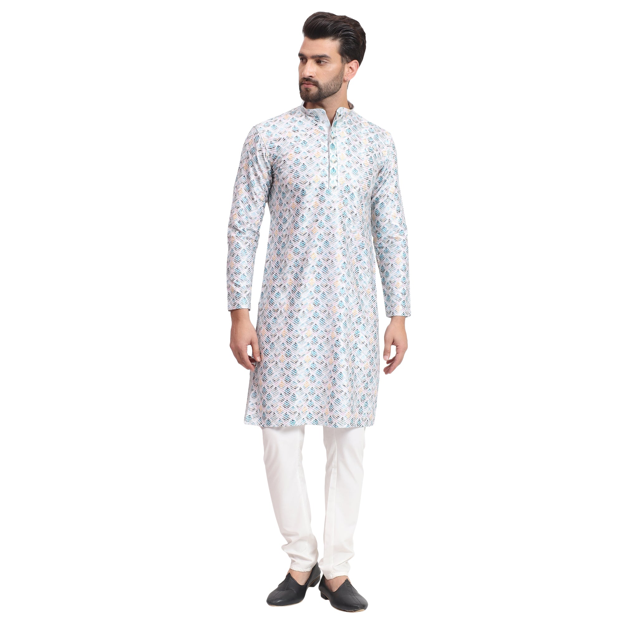 Awadhshree Blue & White Embroidered Kurta Pajama - Festive & Wedding Wear