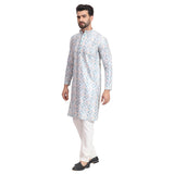 Awadhshree Blue & White Embroidered Kurta Pajama - Festive & Wedding Wear