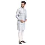 Awadhshree Blue & White Embroidered Kurta Pajama - Festive & Wedding Wear