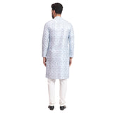 Awadhshree Greyish Blue & White Embroidered Kurta Pajama - Party & Wedding Wear