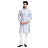 Awadhshree Greyish Blue & White Embroidered Kurta Pajama - Party & Wedding Wear