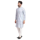 Awadhshree Greyish Blue & White Embroidered Kurta Pajama - Party & Wedding Wear