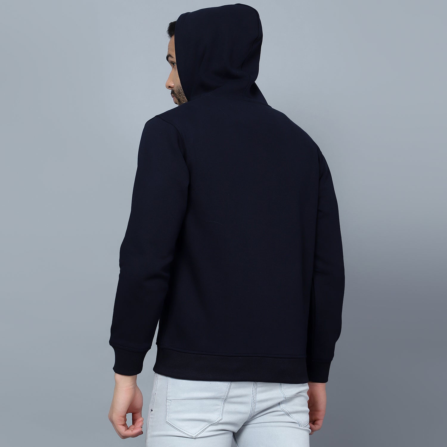 Mentoos Zipper Hoodie with Split Kangaroo Pocket Navy Blue