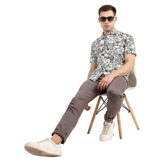 Mentoos Men's Cotton Half Sleeve Shirt with Leaf Print - Breezy Summer Style