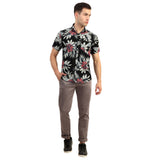 Mentoos Cotton Half Sleeve Printed Shirt - Leaf and Flower Design