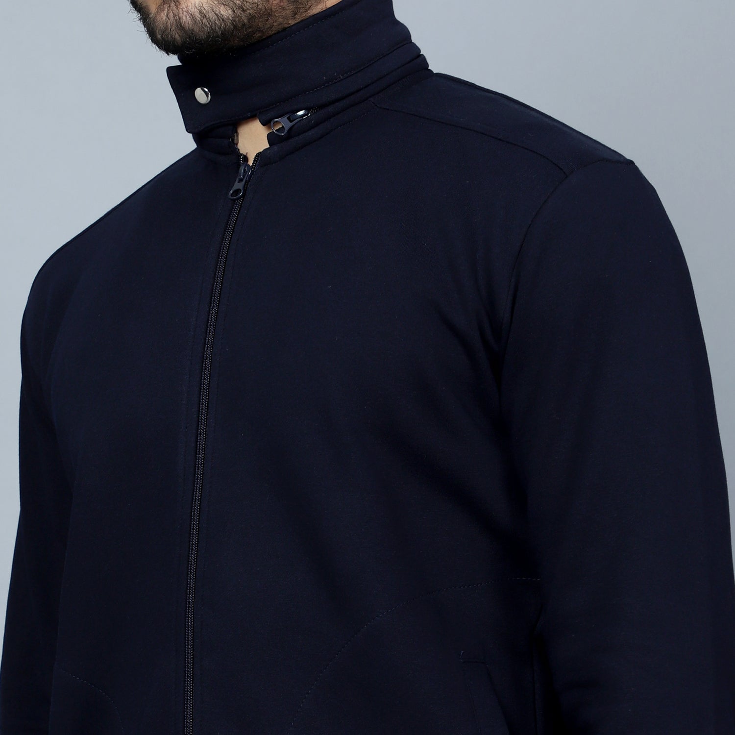 Mentoos Mock Collar Zipper Cotton Sweatshirt Navy Blue