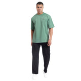 Mentoos Classic Men's Oversize Olive Green Textured Cotton T-shirts.