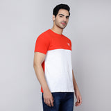 Mentoos Men Slub Cotton Solid Slim Fit Colorblocked Round Neck Half Sleeves T-Shirt Red