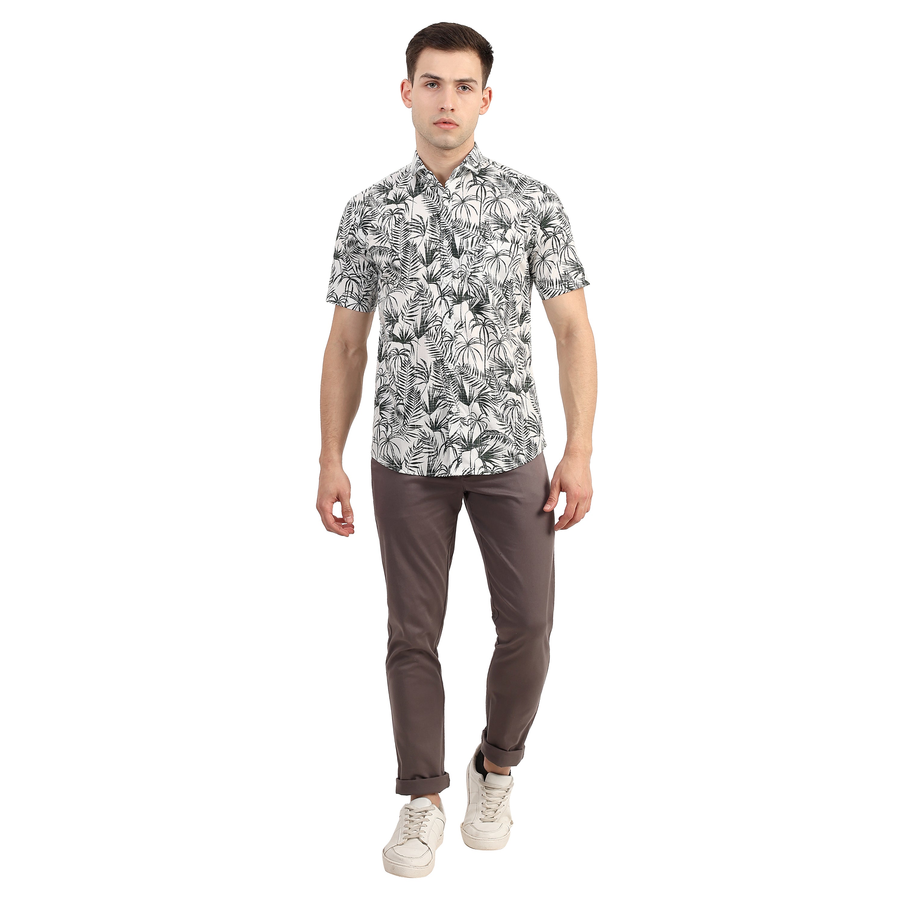 Mentoos Men's Cotton Half Sleeve Shirt with Leaf Print - Breezy Summer Style