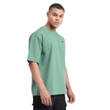 Mentoos Classic Men's Oversize Olive Green Textured Cotton T-shirts.