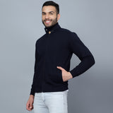 Mentoos Mock Collar Zipper Cotton Sweatshirt Navy Blue