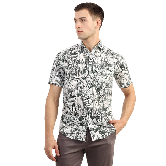 Mentoos Men's Cotton Half Sleeve Shirt with Leaf Print - Breezy Summer Style