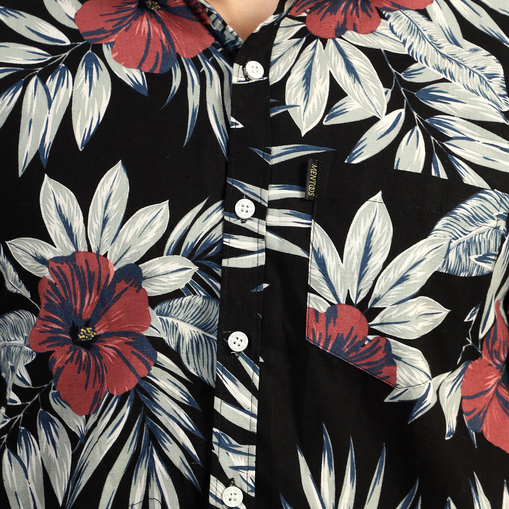 Mentoos Cotton Half Sleeve Printed Shirt - Leaf and Flower Design