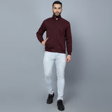 Mentoos Mock Collar Zipper Cotton Sweatshirt Maroon