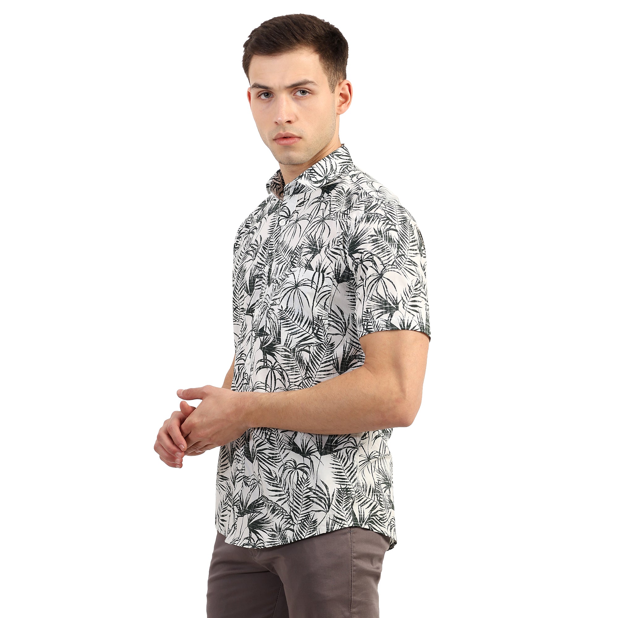 Mentoos Men's Cotton Half Sleeve Shirt with Leaf Print - Breezy Summer Style