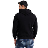 Mentoos Black Printed Hooded Sweatshirt with Kangaroo Pocket.
