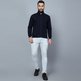 Mentoos Mock Collar Zipper Cotton Sweatshirt Navy Blue