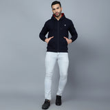 Mentoos Zipper Hoodie with Split Kangaroo Pocket Navy Blue