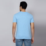 Mentoos Men Slub Cotton Solid Slim Fit Colorblocked Round Neck Half Sleeves T-Shirt Blue