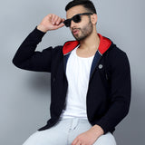 Mentoos Zipper Hoodie with Split Kangaroo Pocket Navy Blue