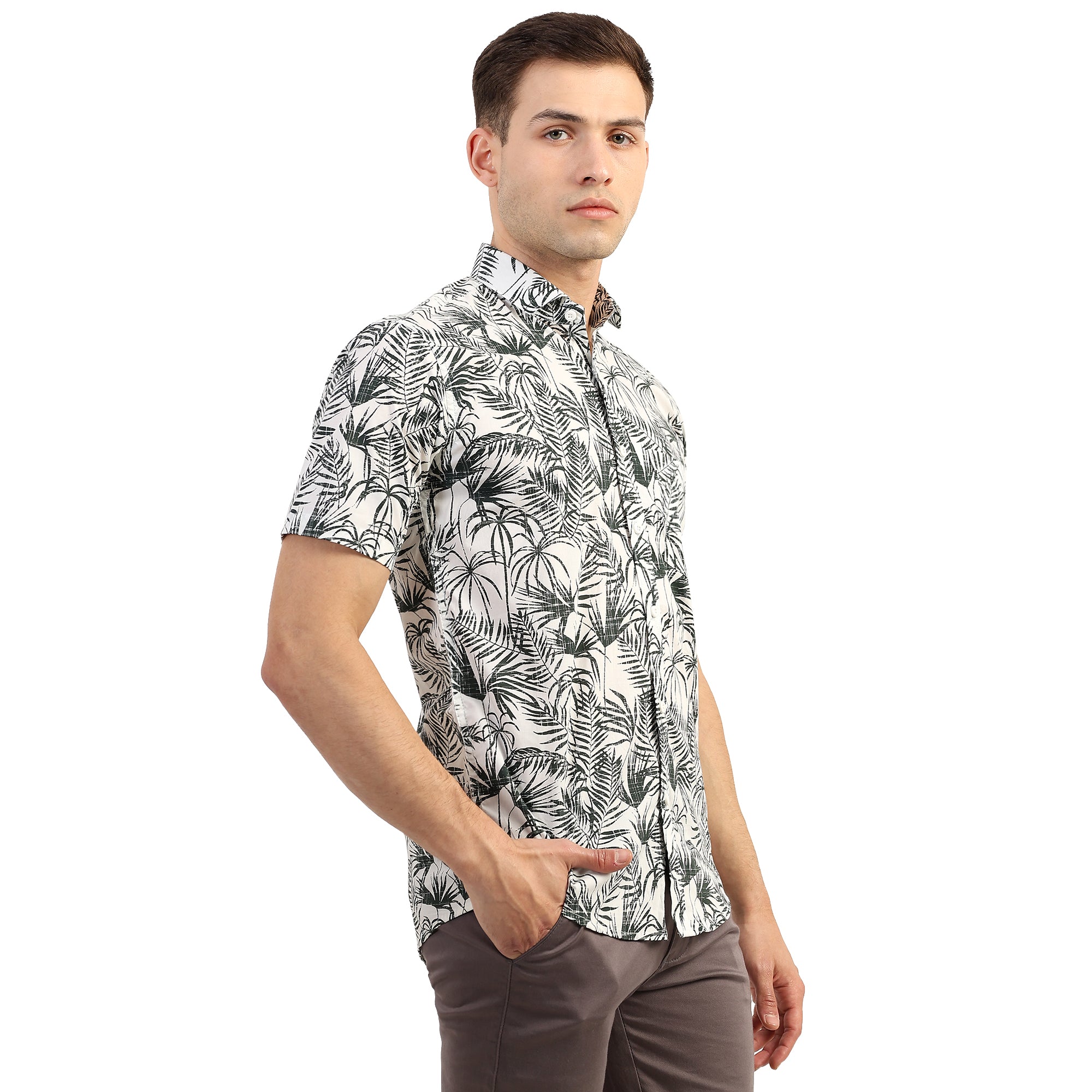 Mentoos Men's Cotton Half Sleeve Shirt with Leaf Print - Breezy Summer Style