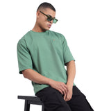 Mentoos Classic Men's Oversize Olive Green Textured Cotton T-shirts.