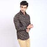 Mentoos Men's Black Flower Print Casual Shirt - Cotton Fabric