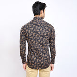 Mentoos Men's Black Flower Print Casual Shirt - Cotton Fabric