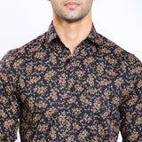 Mentoos Men's Black Flower Print Casual Shirt - Cotton Fabric