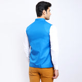 Awadhshree Dobby Blue Nehru Jacket