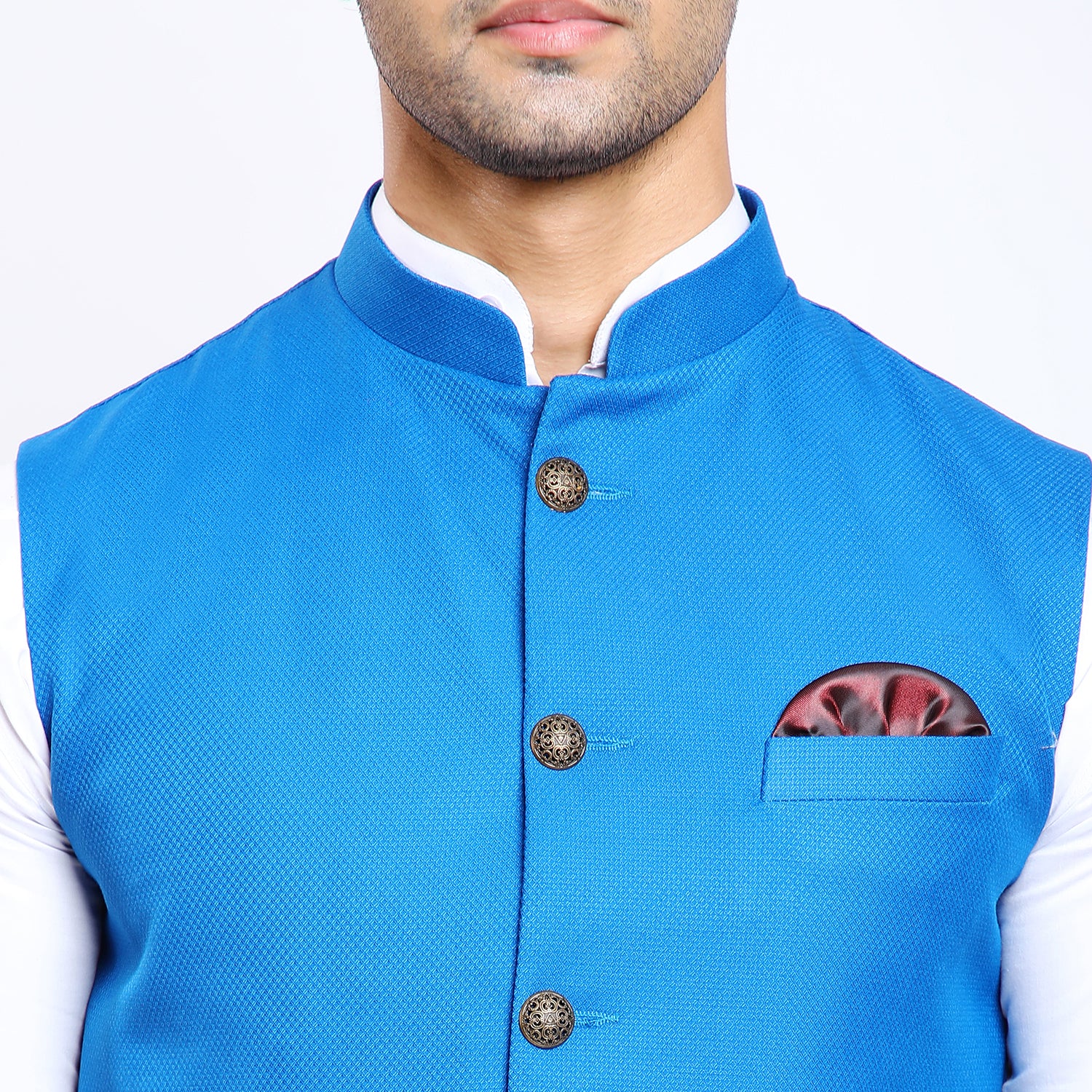 Awadhshree Dobby Blue Nehru Jacket