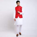 Awadhshree Men's Red Dobby Fabric Nehru Jacket