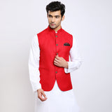 Awadhshree Men's Red Dobby Fabric Nehru Jacket