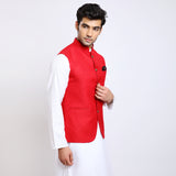 Awadhshree Men's Red Dobby Fabric Nehru Jacket