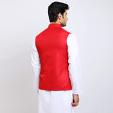 Awadhshree Men's Red Dobby Fabric Nehru Jacket