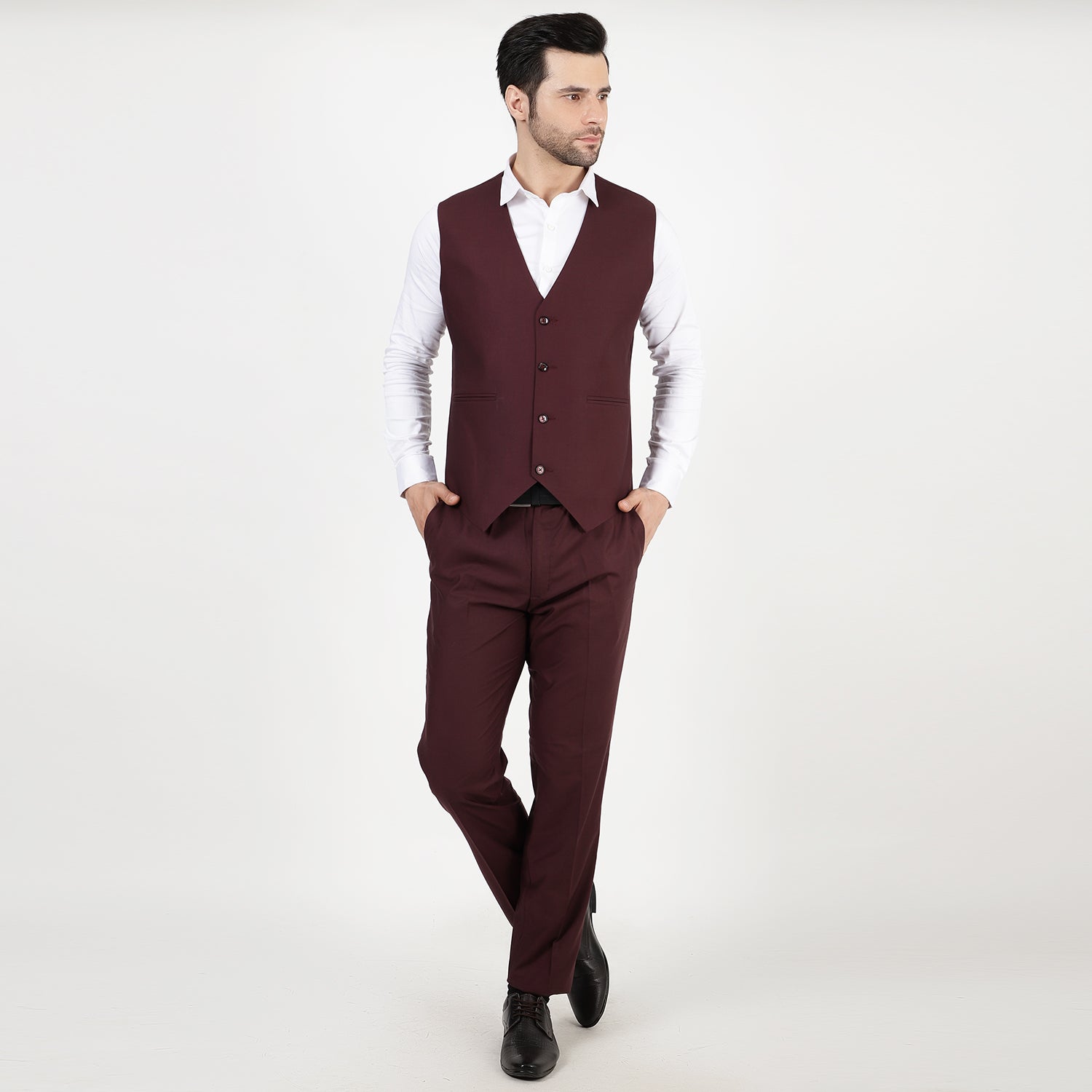 Mentoos Men Poly Viscose Solid Stylish Three Piece Suit