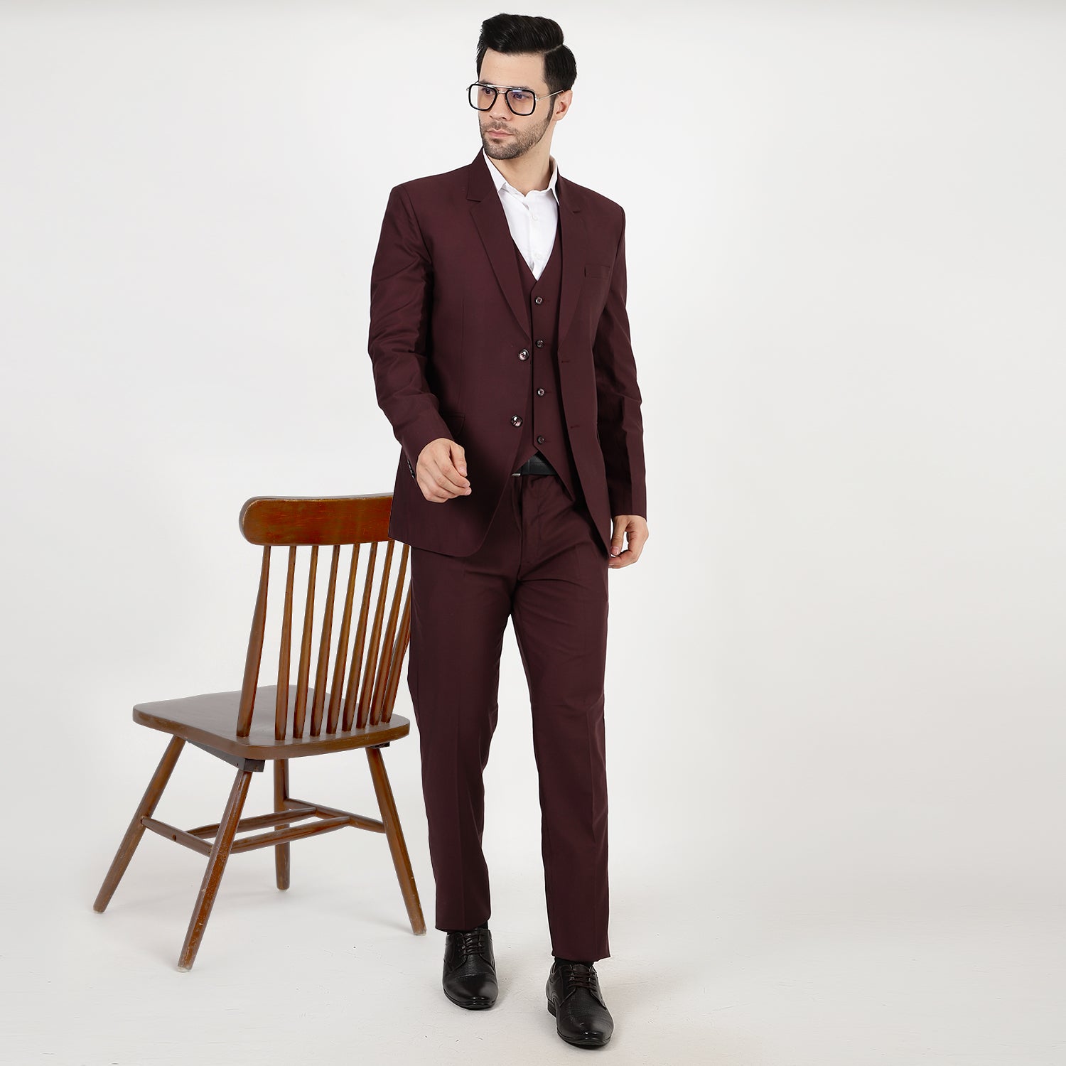 Mentoos Men Poly Viscose Solid Stylish Three Piece Suit