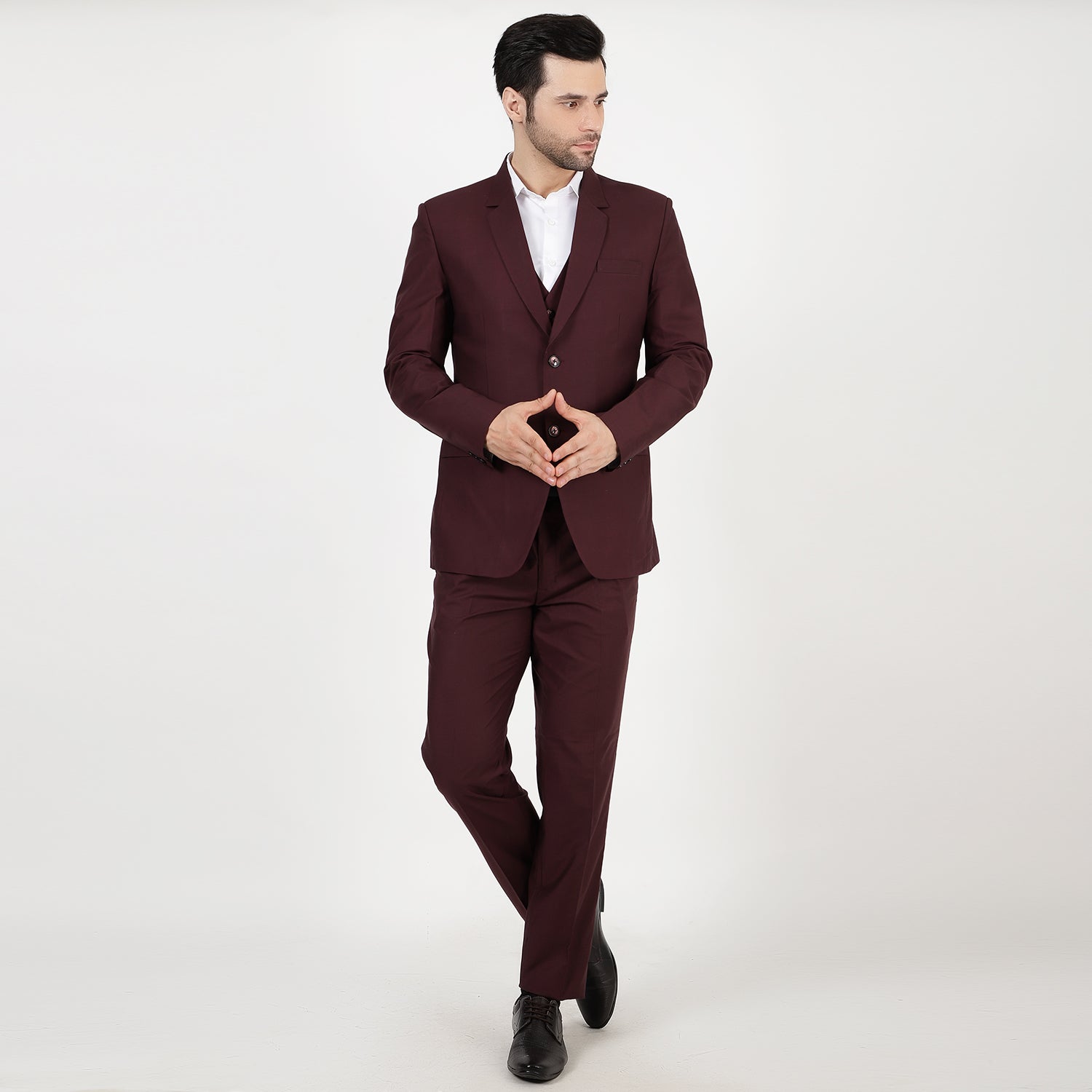 Mentoos Men Poly Viscose Solid Stylish Three Piece Suit