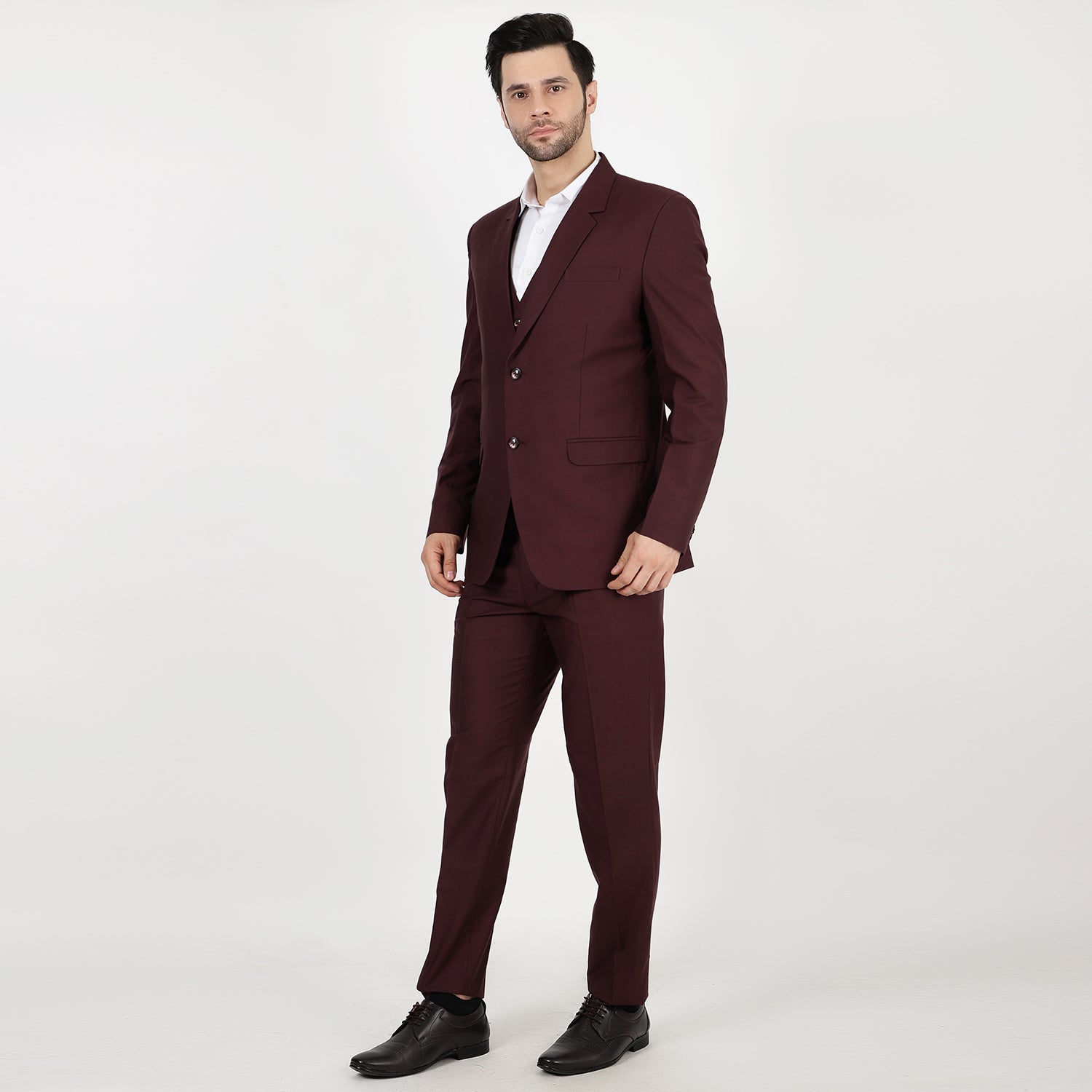 Mentoos Men Poly Viscose Solid Stylish Three Piece Suit