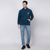 Mentoos Embroidered Hoodie with Kangaroo Pocket Teal Blue.