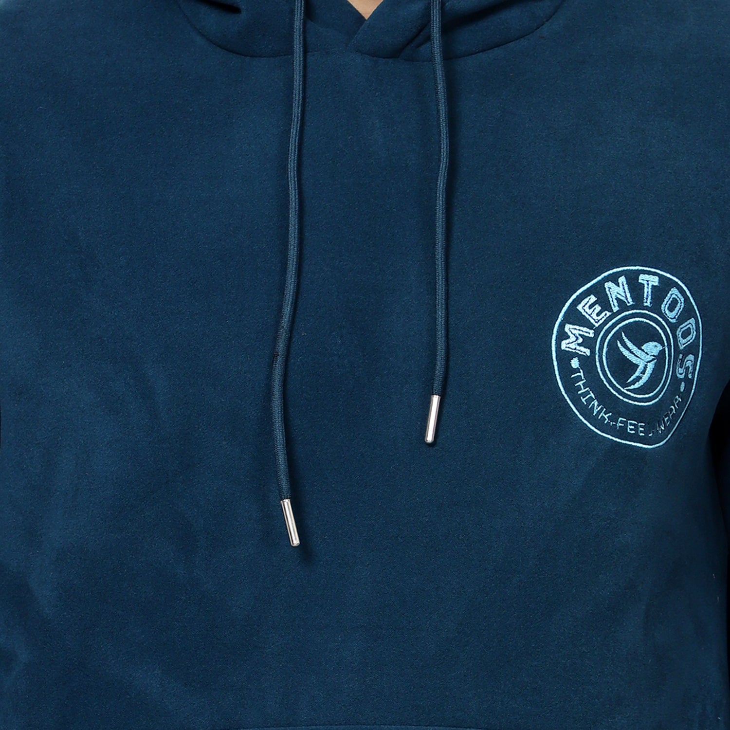 Mentoos Embroidered Hoodie with Kangaroo Pocket Teal Blue.