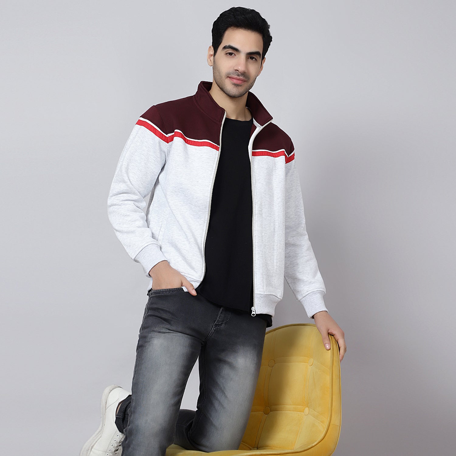 Mentoos Colourblocked zipper sweatshirt Wine